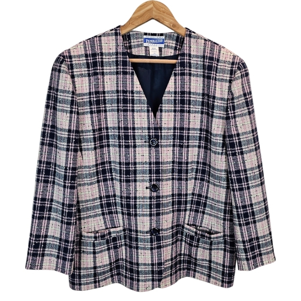 Pendleton Pure Wool Plaid Button Front Blazer Wom… - image 1